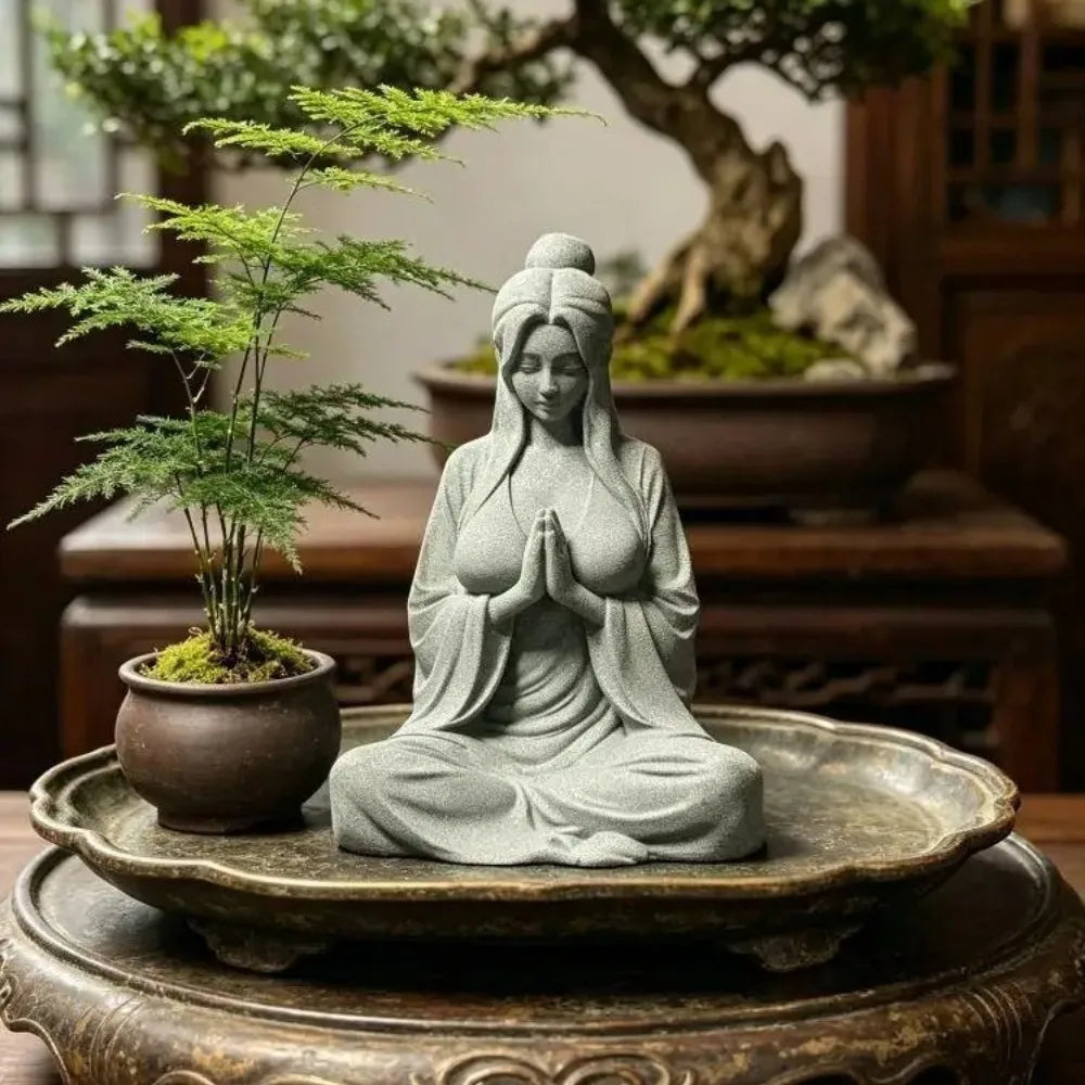 Meditation Cross-legged Female Figurine 3D Printed Mini Zen Desktop Ornament Tea Room Bamboo Courtyard Desk Decor DIY Model Gift