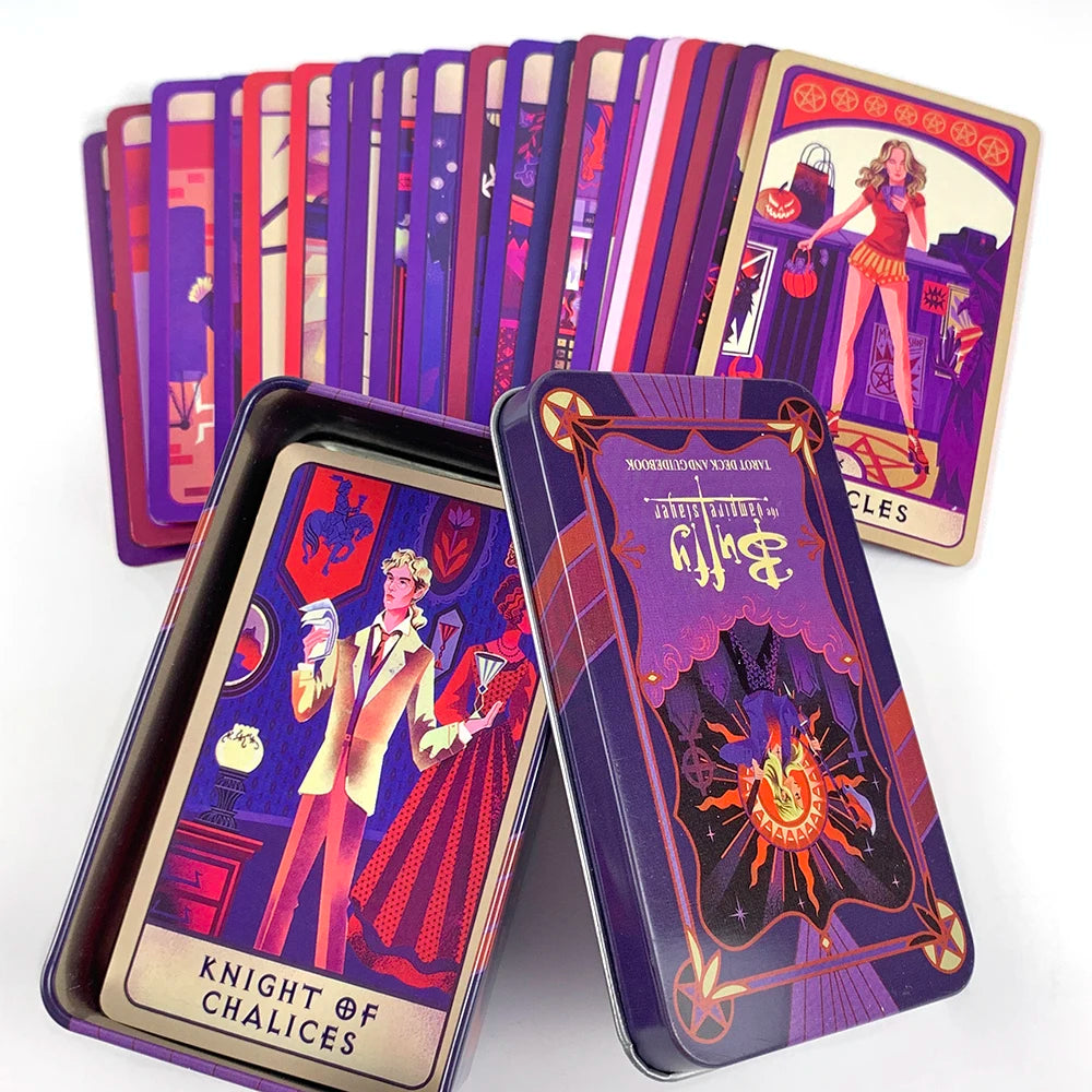 Purple Buffy the Vampire Slayer Tarot Cards In A Tin Box Metal Box With Paper Guidebook Gold-Gilded Edges Divination Game