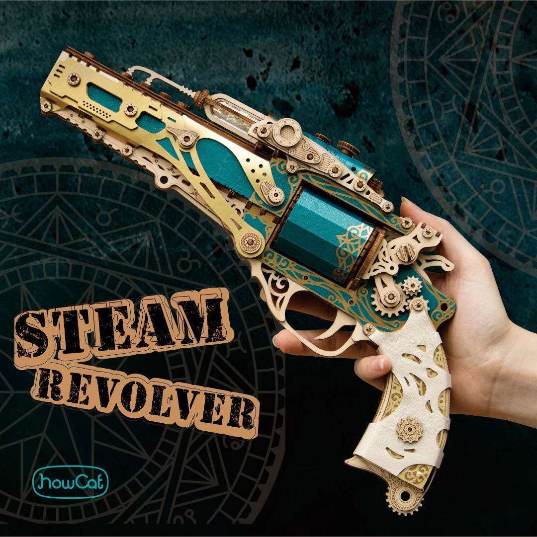MMZ MODEL DIY 3D Wooden Puzzle Steam Revolver Assembly Model Kits Toys For Children Kids Girls Birthday Gift