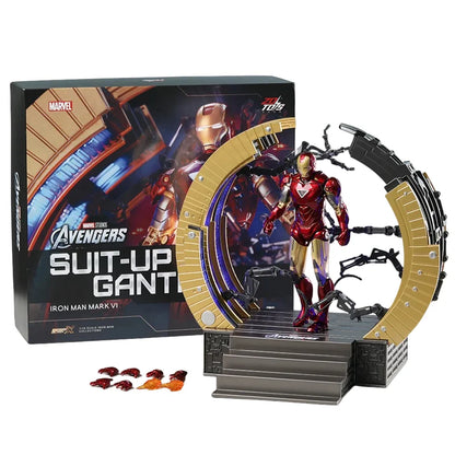 ZD MK6 MK4 Toy Iron Man WITH SUIT-UP GANTRY LED Circular Armor Dismantling Platform  Anime Tony Stark Model Action Figure Gifts