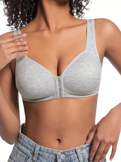 FallSweet Wire-Free Front Closure Bra for Women Seamless Full Coverage Bra Fixed Cups Large Size Comfort Underwear Mom Lingeries