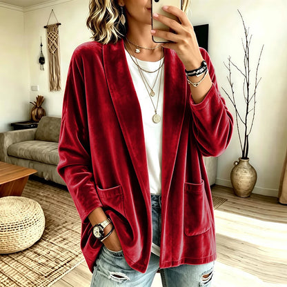 Women's Casual Jacket Velvet Blazer Lightweight Comfortable Open Front Casual Solid Color Casual Cardigan Lady Jacket Party Top