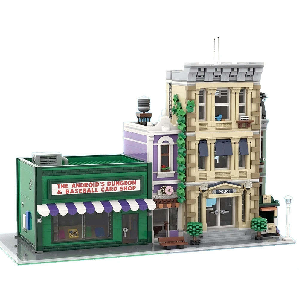 MOC Building Modular Robot Dungeon with Baseball Card Store Street Scene Collectible Building Blocks DIY Assembly Toy Boy Gift