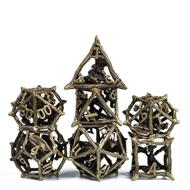Metal Hollow Filigree 3D Tree Vine Dragon Polyhedral Dice Set For TRPG Tabletop Dice RPG Game Night Table Centerpiece As A Gift