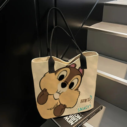 Disney Chip'n Dale multi compartment tote bag, portable handbag, casual and stylish large capacity outdoor single-sided bag