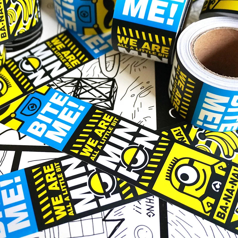Little Yellow Cute Roll-packed Cartoon Waterproof PVC Sticker Tape Long Warning Trendy Brand Sticker 5 Meters Per Roll