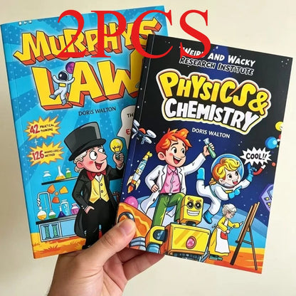 2PCS Kids Educational Comic Book Set Physics & Chemistry  Murphy's Law Fun Science Life Wisdom Gift for Boys Girls English Books