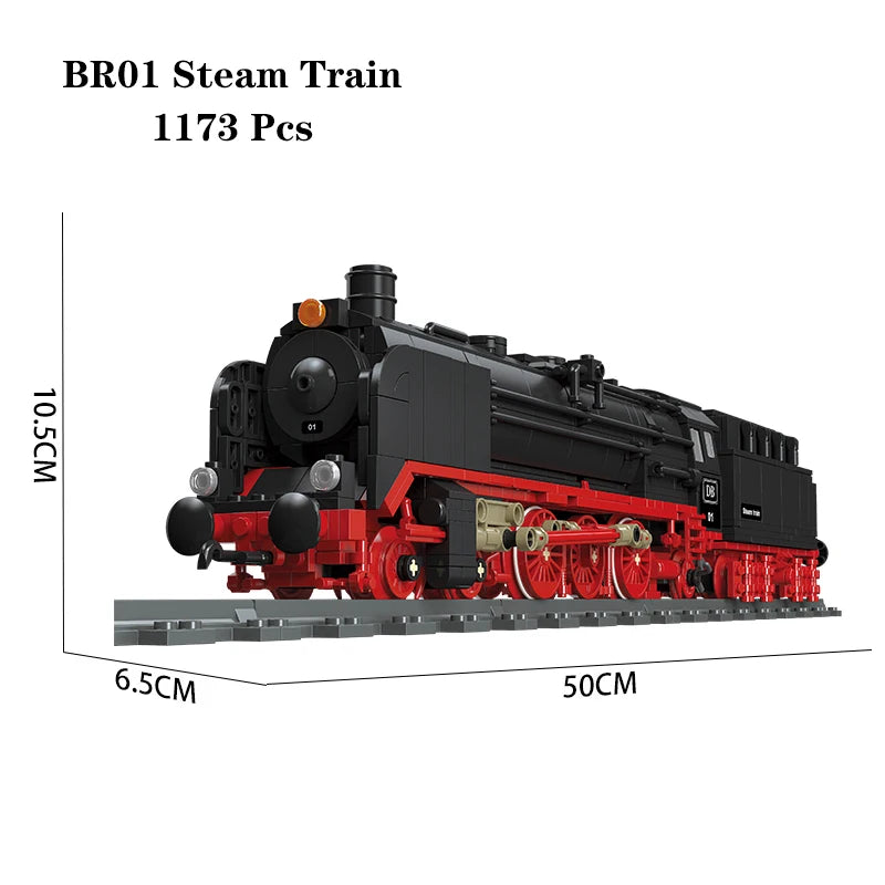 Compatible With LEGO Big Rail Car Locomotive Building Blocks Toys Model City Steampunk Era Bricks Retro Train With Power Motor