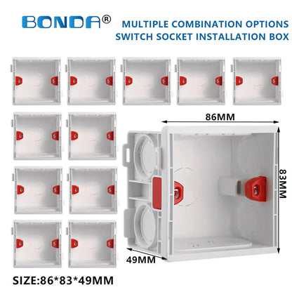 Switch Socket Box Atlectric Mounting Cassette Junction Hidden Concealed Internal Mounting Wall Box Cassette Type 86mm White