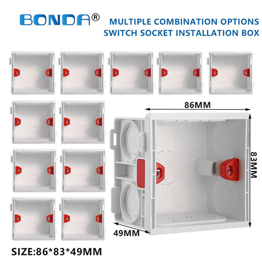 Switch Socket Box Atlectric Mounting Cassette Junction Hidden Concealed Internal Mounting Wall Box Cassette Type 86mm White