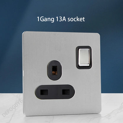 Wall Light Toggle Retro Switch Panel 1-4 Gang 2 Way EU Silver Gray Brushed Stainless Steel Antique Switch Outlet with USB Chargi