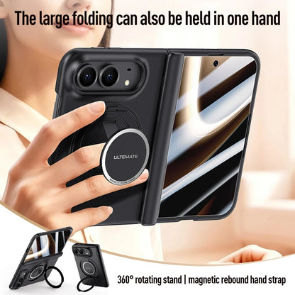 For Magsafe Magnetic Metal 360 Rotating Holder With Tempered Glass Film Protect Phone Case For iPhone Duo Spring Hinge Cover