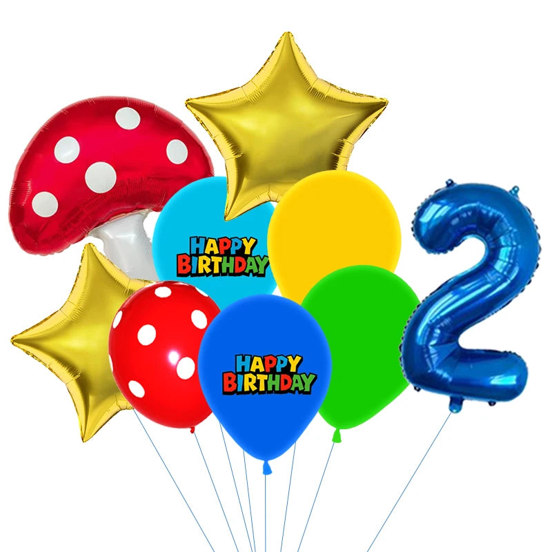 Red Blue Green Yellow Mushroom Star Balloons for Cartoon Video Game Super Bros Balloon Birthday Inspired Party Decoration