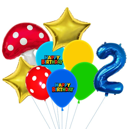 Red Blue Green Yellow Mushroom Star Balloons for Cartoon Video Game Super Bros Balloon Birthday Inspired Party Decoration