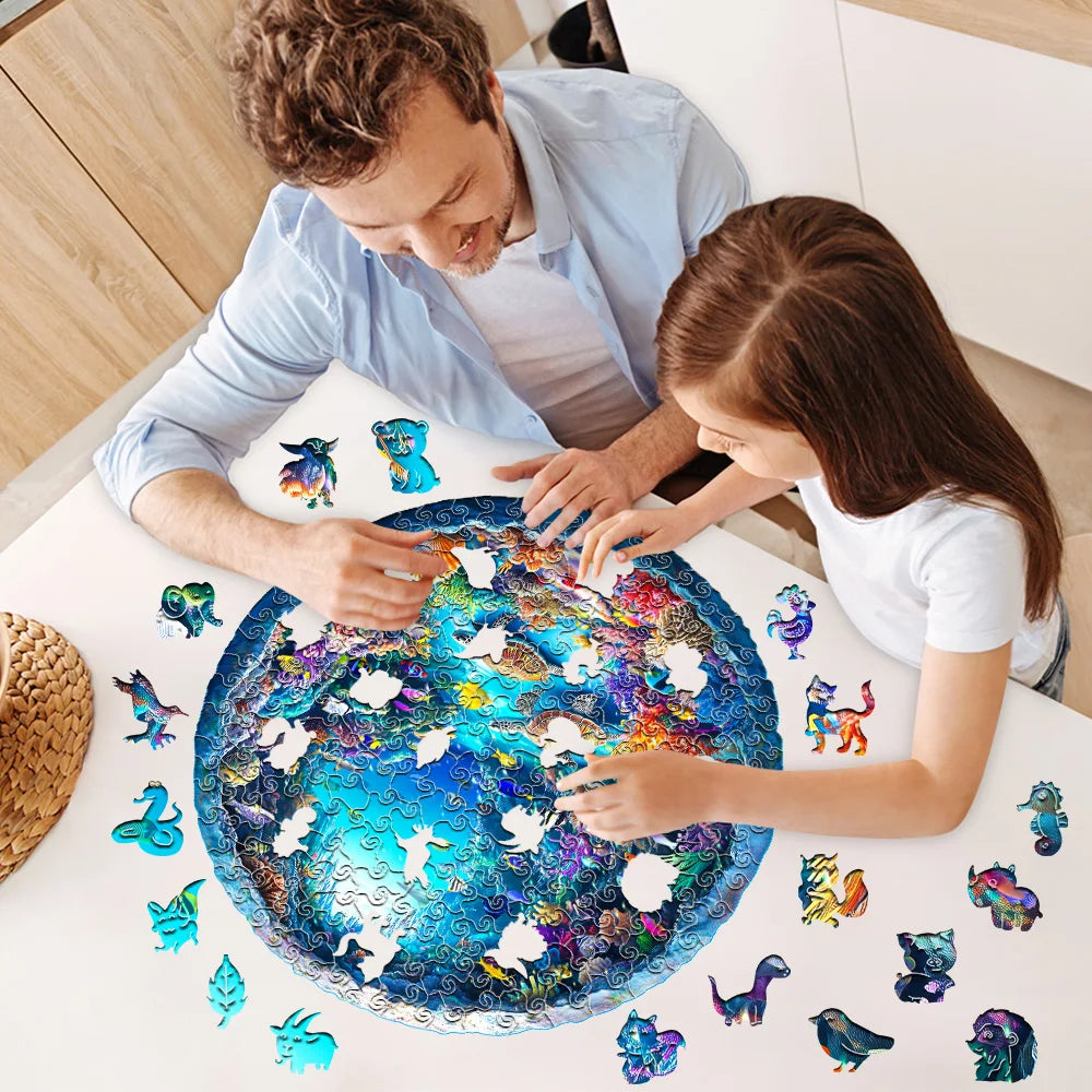 Wooden Puzzle - Adult Unique Alien Advanced Wooden Puzzle Gift - Happiness Tree, Ocean World Animal Jigsaw Puzzles Family Game