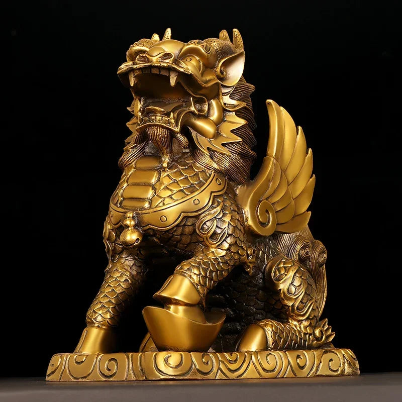 Feng Shui Copper Unicorn Ornamen Yuanbao Home Office Store Living Decorations