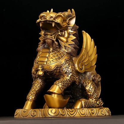 Feng Shui Copper Unicorn Ornamen Yuanbao Home Office Store Living Decorations