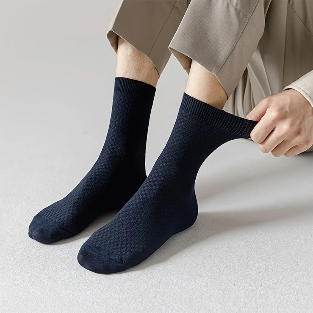 10 Pairs/Lot Men's Bamboo Fiber Socks Autumn Long Black Business Casual Man Dress Sock Gift Plus Size 42-45