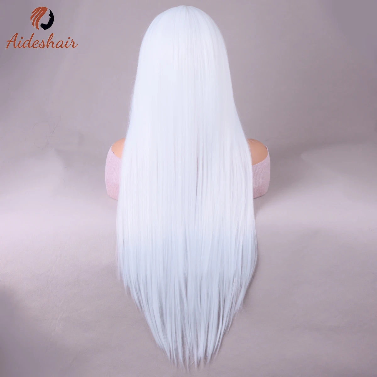 White wig with bangs Natural Length Straight wig for women Heat Resistant Fiber Synthetic wig for everyday Cosplay (28 inches)