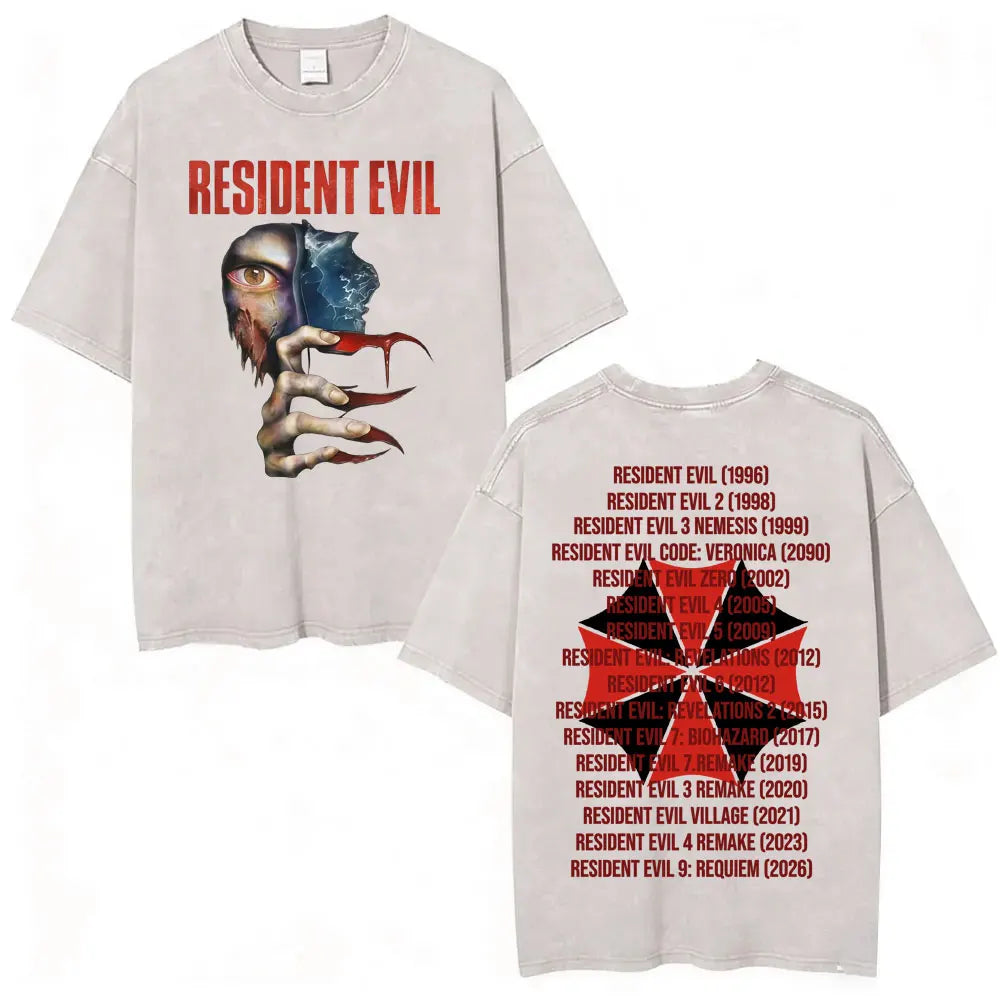 Limited Resident Evil Requiemm Anime T Shirt Men's Clothing Gothic Vintage Washed T Shirts Summer Tops O-Neck T-shirt Streetwear