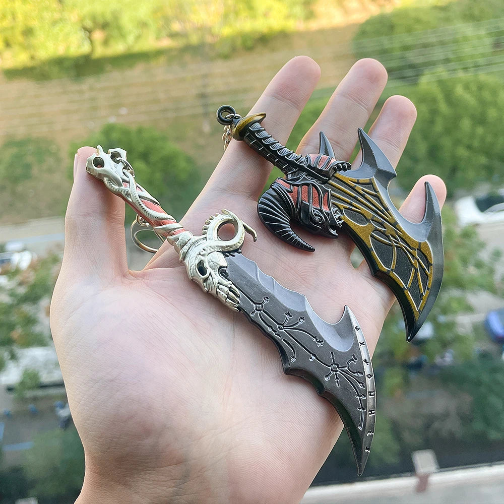 God of War 5 Ragnarok Keychain Kratos Leviathan Axe Blades of Chaos Mjolnir Hammer Weapon Pendant Key Chain for Men Keyring Gift