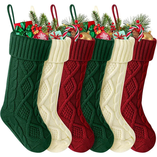 Large Christmas Stockings Knitting Xmas Socks Family Party Christmas Decorations Kids New Year Gift Bag Knit Santa Claus Socks