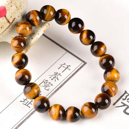 New Cool Motorcycle Riding Beaded Bracelet Men Natural 4/6/8/10/12mm Smooth Tiger Eyes Stone Braslet Outdoor Cycling Accessories
