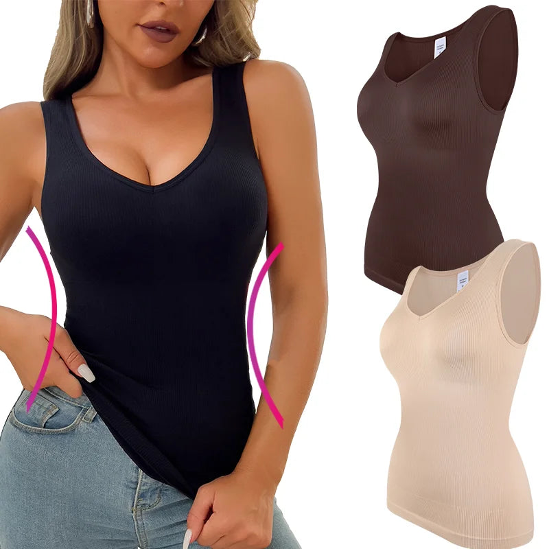 Women Sleeveless Shapewear Tank Tops S-3XL Wide Strap Fajas Tummy Control Body Shaper Sexy V Neck Underwear Compression Shirts