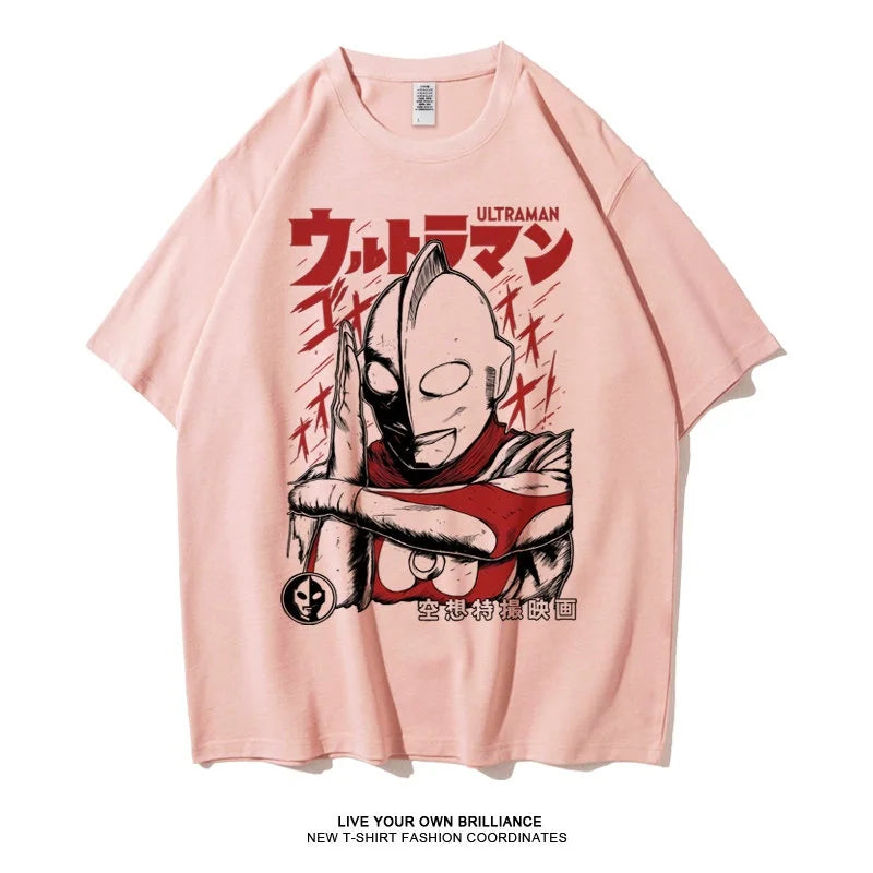 2026 Summer Ultraman Classic Print Cotton T-shirt Oversized Unisex Casual Tee for Die-hard Fans