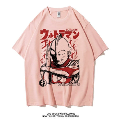 2026 Summer Ultraman Classic Print Cotton T-shirt Oversized Unisex Casual Tee for Die-hard Fans