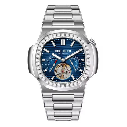OBLVLO Men Automatic Watch Luxury 44mm Mechanical Wristwatch 50m Waterproof Sapphire Luminous Skeleton Dial 24 Hours