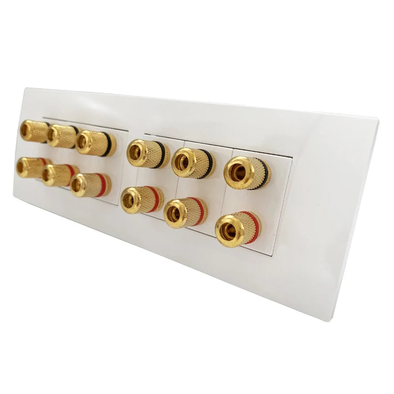 12 Ports Gold Binding Posts Wall Plate Audio Speaker Connector Banana Plug Outlet For 6.0 Surround Sound No Soldering Required