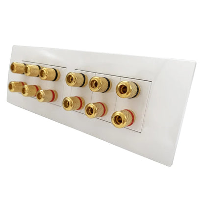 12 Ports Gold Binding Posts Wall Plate Audio Speaker Connector Banana Plug Outlet For 6.0 Surround Sound No Soldering Required