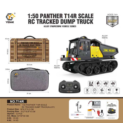 T14R 1/50 RTR Electric 3KM/H RC Crawler Dump Truck Tracked Tipper Finished Construction Vehicle Model Toys with Lights Sounds