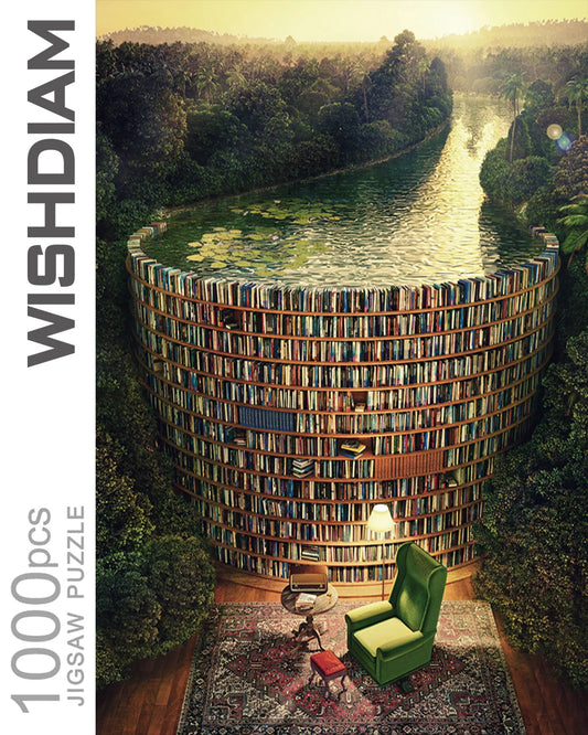 WISHDIAM Jigsaw Puzzles 1000 PCS for Adults：Bookshelf Canal ，Educational Fun Game Intellectual Decompressing Interesting Puzzle