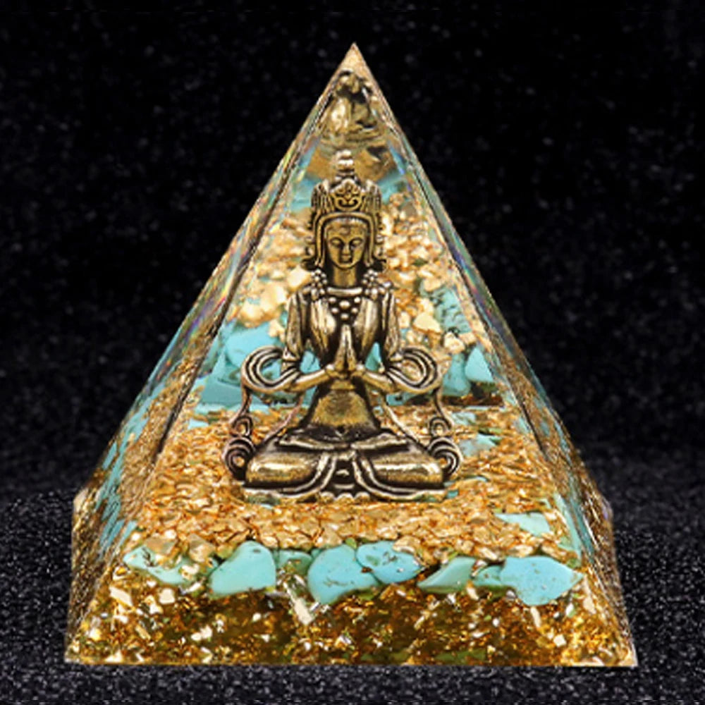 Natural Crystal Energy Generator Pyramid Buddha Lapis Lazuli Amethyst Reiki Healing Resin Pyramid Egyptian Room Decoration 6cm