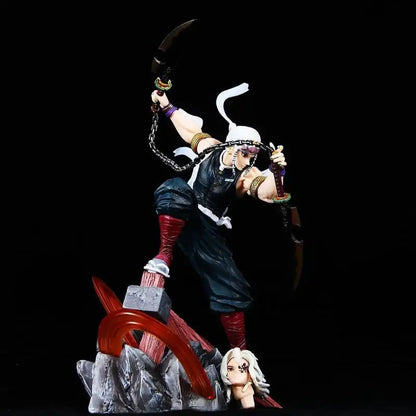 27cm Demon Slayer Tengen Uzui Sound Hashira Statue Double Head Sculpt Battle Scene Desktop Decor Collectible Anime Model Gift