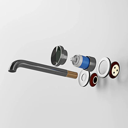 Modern luxury gun gray brass bathroom faucet with wall mounted design, cold and hot dual control, simple basin faucet
