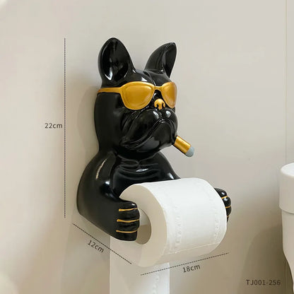 Creative Cute Bulldog Wall Mounted Roll Paper Hanger Toilet Carton No Punching Household Storage Shelf