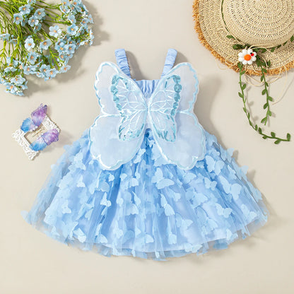 Summer New Princess Style Baby Girl Dress, Cute Butterfly Children'S Suspender Clothes For Babies Aged 9 Months To 3 Years