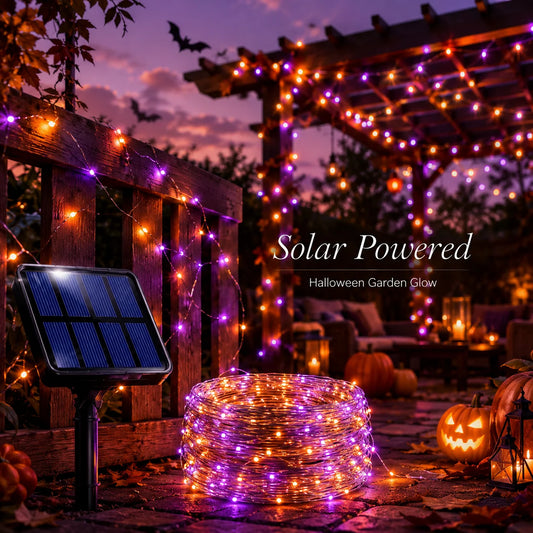 Solar Copper Wire Fairy Lights Orange Purple Halloween Outdoor String Lights for Garden Porch Yard Party Decor