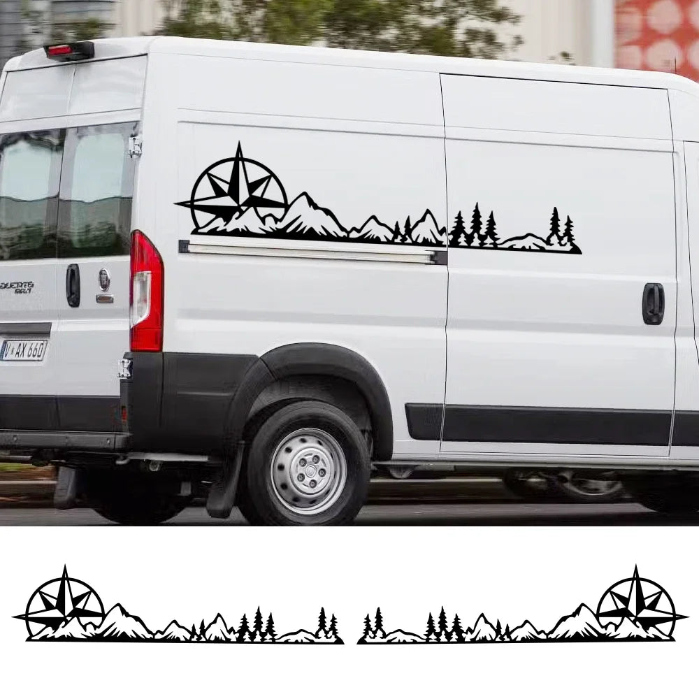 Car Body Side Sticker Graphics Mountain Compass Tree Decor Decal Vinyl Cover Auto Truck SUV Camper RV Van Minivan MPV Decoration