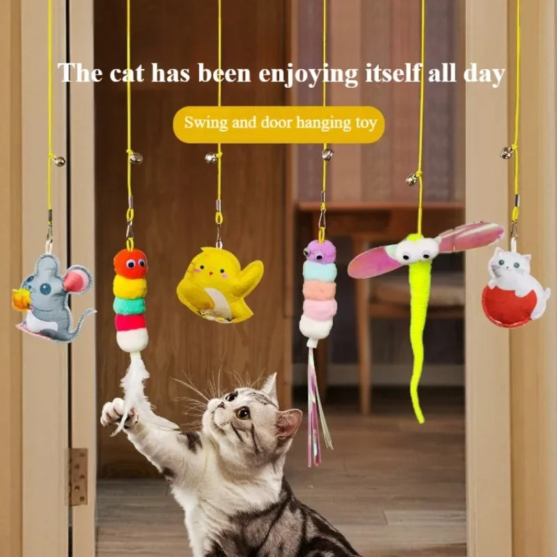 Cat Hanging Toy Independent Cat Teasing Elastic Rope Hanging Door Cat Teasing Stick Feather Teasing Cat Pet Teasing Cat Stick