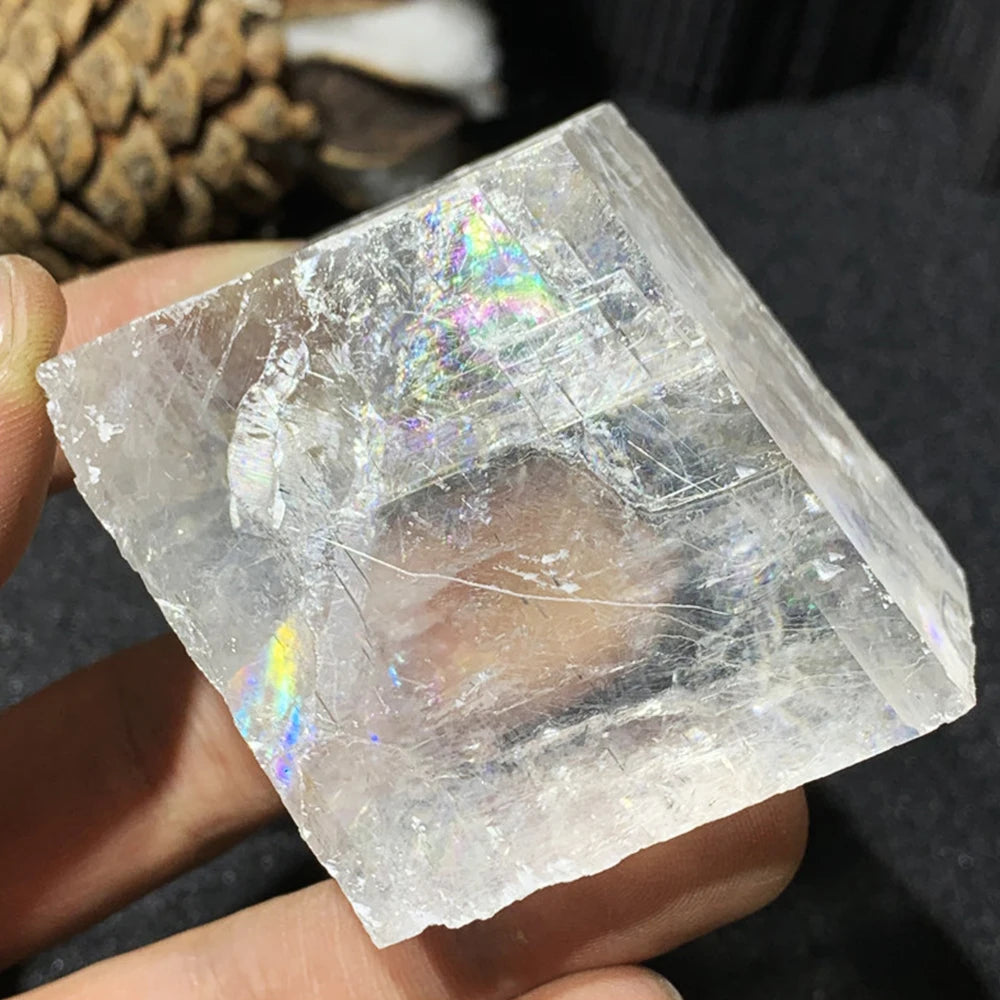 Natural Crystal White Calcite Raw Stone Ornament Mineral Crystal Specimen Rainbow Color Calcite Cube Home Decoration