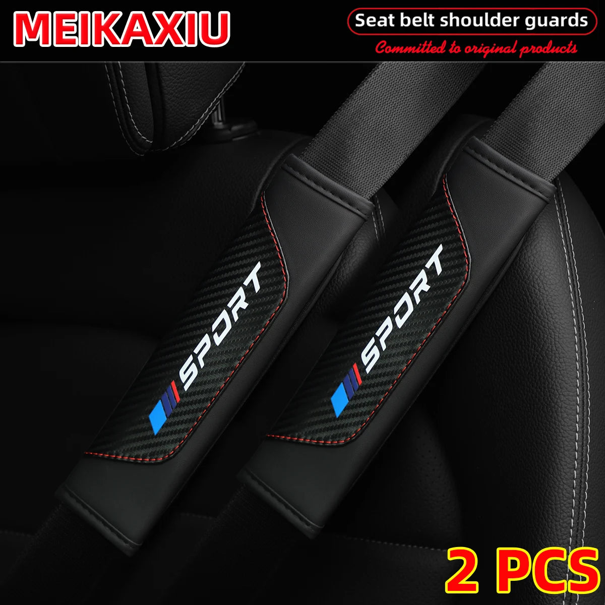 1/2PCS Women's PU Leather Carbon Fiber Sport Car Shoulder Guard Cover Seat Belt Decoration New Car Accessory
