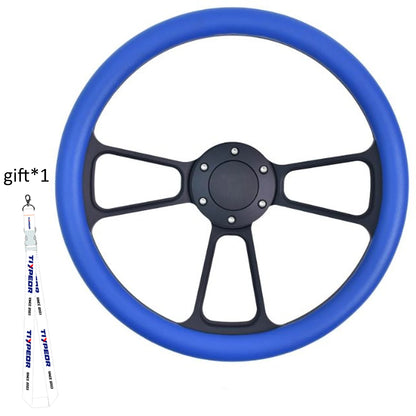 Universal 14 Inch 350mm Classic Retro Microfiber Leather Steering Wheel Black Chrome Plated Three Spoke Bracket 7mm Thick