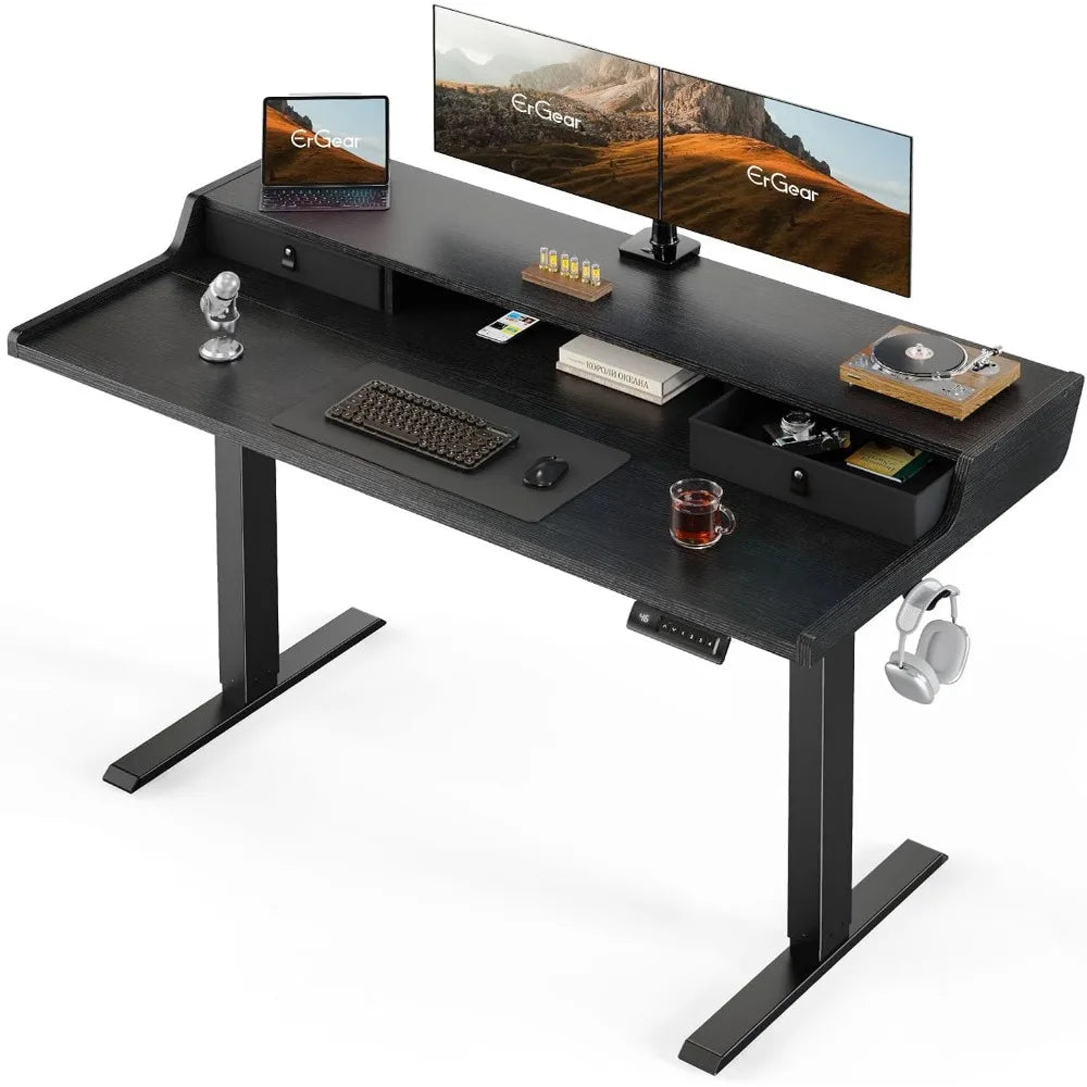 Electric Standing Desk With Drawers, Gaming Table Compatible, Height-Adjustable Desk With Storage, 4 Preset Heights
