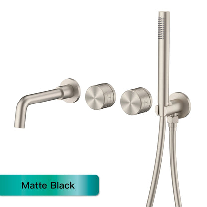 AITANA Luxury Bathroom Wall Mounted Bathtub Faucet Gunmetal Gray Brass Dual Handle Cold Hot Water Mixer 2 Function Embedded