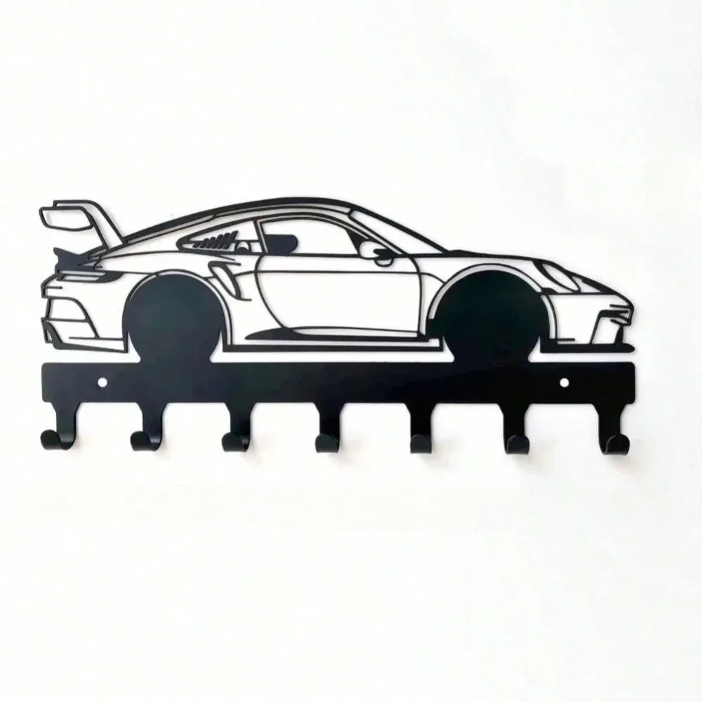 Black Racing Car Metal Wall Art Key Holder, Waterproof Rustproof Heavy Duty for Home Garage Decor Gift