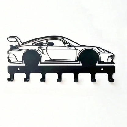 Black Racing Car Metal Wall Art Key Holder, Waterproof Rustproof Heavy Duty for Home Garage Decor Gift